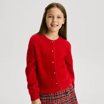 Dívčí svetr Reserved - Kardigan s ozdobnými knoflíky - červená - 822FH-33X - 822FH-33X-116