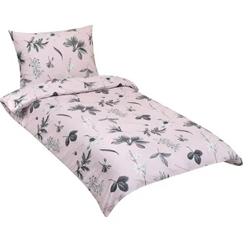 Povlečení BELLATEX Povlečení bavlna 90 / 217 louka šedá, růžová 140 × 200, 70 × 90