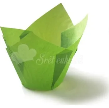 Jednorázové nádobí Papírové košíčky na muffiny tulipán zelený papírový 12 ks -