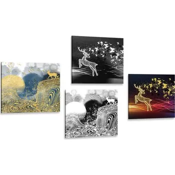 Obraz Dovido Set obrazů pohádkové jeleny v abstraktním provedení