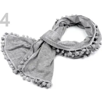 Šátek Šála 50x180cm elastická s bambulkami - 4 šedá