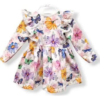 Kojenecké šaty Le Bebe Šaty s volánky dlouhý rukáv Kopretiny a motýli - 104