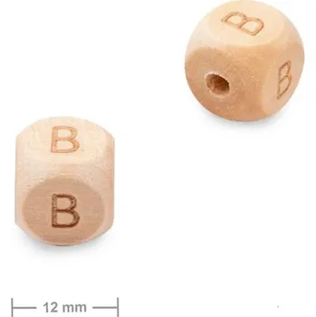 Korálek Dřevěný korálek kostka 12 mm s písmenem B