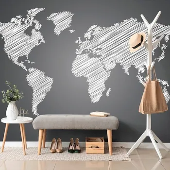 Tapeta Dovido Tapeta šrafovaná mapa světa v černobílém provedení