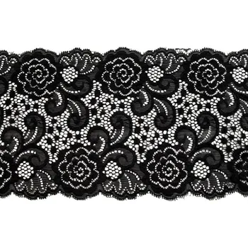 Krajka Elastická krajka / vsadka / běhoun šíře 15 cm METRÁŽ - 2 černá