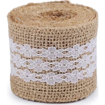 Bytový textil Jutová stuha s krajkou šíře 50 mm, 60 mm - 7 (50 mm) režná přírodní