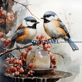 Látkový panel - Sýkorky - PT-40 Velikost: 35x35cm, Materiál: Kočárkovina