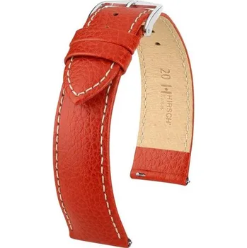 Řemínek na hodinky Řemínek Hirsch Kansas - červený, bílé prošití - 16 mm - L – Standardní délka (doporučujeme) - 14 mm - Stříbrná + 5 let záruka a dárek ZDARMA