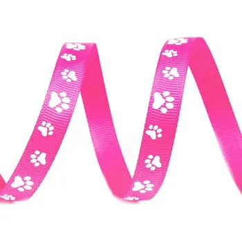 Stuha Rypsová stuha / popruh šíře 10 mm potisk tlapky návin 45m - 10 růžová ostrá