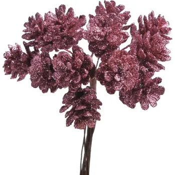 umělá květina Šišky růžové s glittry 12 kusů
