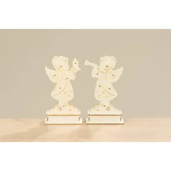 Vánoční dekorace Dřevěný anděl Eleonor s LED osvětlení natural, 21x12x7,5 cm - S trubkou