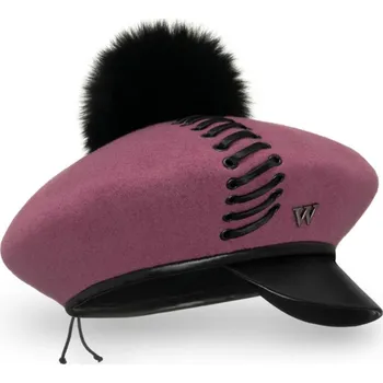 Čepice KRUMLOVANKA Dámská zimní čepice s bambulí a kšiltem W-0734 béžová