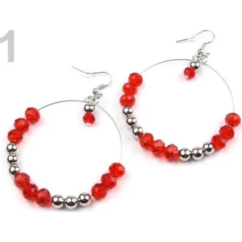 Náušnice Náušnice kovové Ø50mm kruhové s korálky (1 pár) - 1 červená