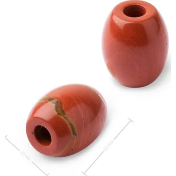 Přívěsek Korálek soudek z minerálu Červený Jaspis s velkým průtahem pro Macramé 18x16 mm
