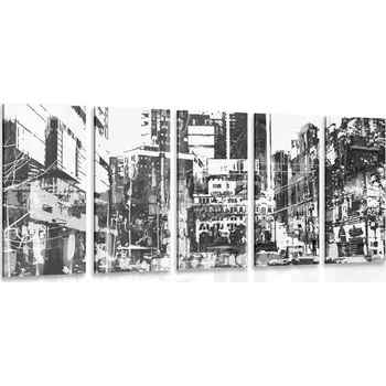 Obraz Dovido 5-dílný obraz abstraktní panoráma města v černobílém provedení