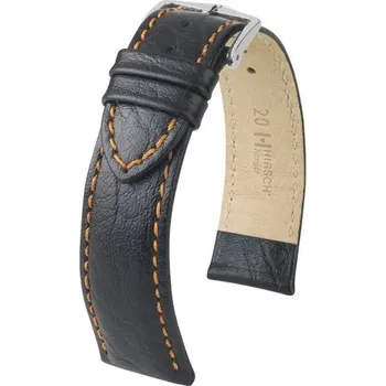Řemínek na hodinky Řemínek Hirsch Jumper (NO QR) - černý, oranžové prošití - 18 mm - L – Standardní délka (doporučujeme) - 16 mm - Stříbrná + 5 let záruka a dárek ZDARMA