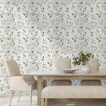 Tapeta Dovido Tapeta jemné olivové lístky na šedé