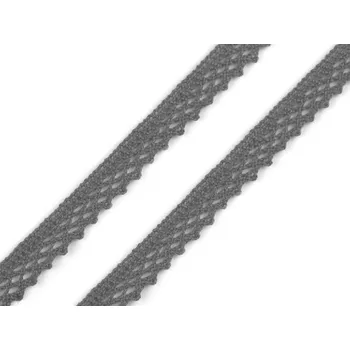 Krajka Bavlněná krajka šíře 12 mm paličkovaná návin 5 metrů - 8 šedá tmavá