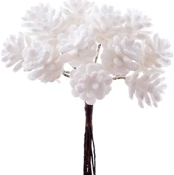 umělá květina Malé umělé šišky s glitry bílé 12 kusů