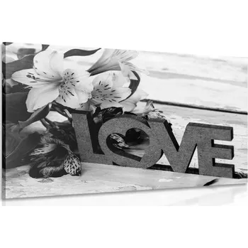 Obraz Dovido Obraz s dřevěným nápisem Love v černobílém provedení