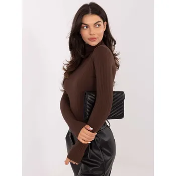 Dámská tunika Žebrovaná hnědá roláková halenka RV-BZ-