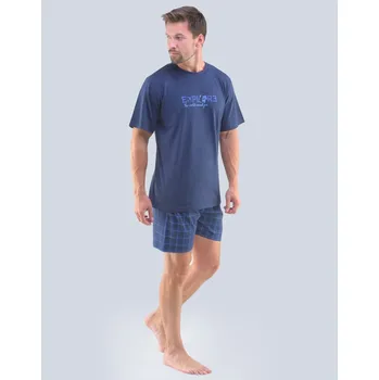 Pánské pyžamo Pánské pyžamo krátké s nápisem - lékořice modrá - L