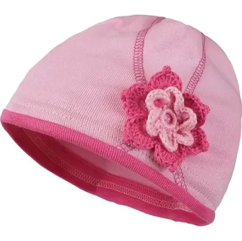 Čepice Pletex Dětská čepice s háčkovanou kytičkou - Světle růžová | 44-48