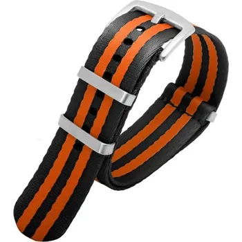 Řemínek na hodinky Řemínek NATO Sports proužky, černo-oranžový 20 mm - 20 mm + 5 let záruka a dárek ZDARMA