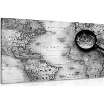 Obraz Dovido Obraz černobílá mapa světa s lupou