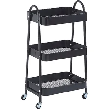 regál Verk 27493 Třípatrový kovový regál na kolečkách 78 × 46 × 26 cm, černý