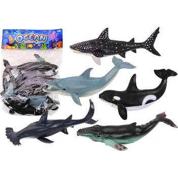 Figurka sada figurek největších mořských zvířat – kosatka, velryba, žralok, kladivoun, žralok obrovský a delfín (6 ks)