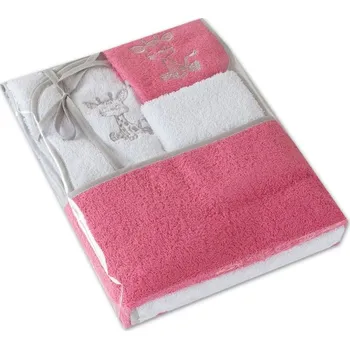 Dětský set Žirafka růžová/bílá 350g osuška + ručník + bryndák + žínka