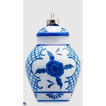 Vánoční ozdoba Vánoční skleněná ozdoba s modrými ornamenty 1ks, 12 cm - 3