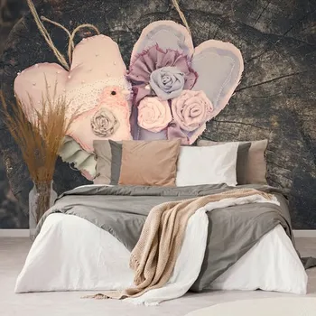 Tapeta Dovido Samolepící fototapeta handmade srdíčka na pařezu