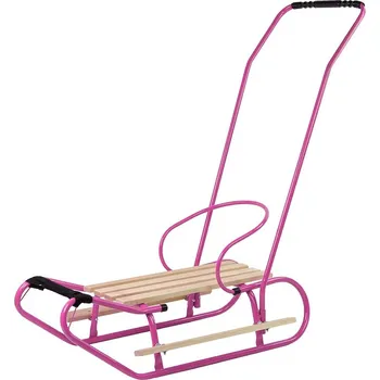 Sáně LEAN Toys Kovové sáňky s pusherem, opěrkou a páskem Růžové