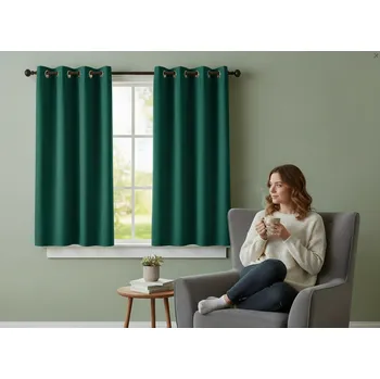 Závěs Zatemňovací krátký závěs s kroužky "BLACKOUT" NEW VITORIA 135x160 cm zelená (cena za 1 kus) Mybesthome