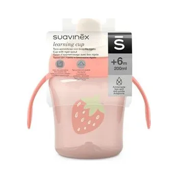 Kojenecká láhev Suavinex Nerozlitný hrníček GO NATURAL 200ml - RŮŽOVÁ JAHODA