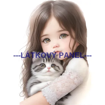 Látkový panel - Holčička s kočičkou - DZ-30 Velikost: 30x30cm, Materiál: Teplákovina nepočesaná