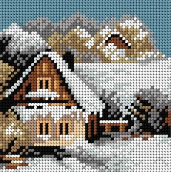 Vyšívací vzor Tištěná předloha pro výšivku - 15 x 15 cm - Dům v zimě č.1