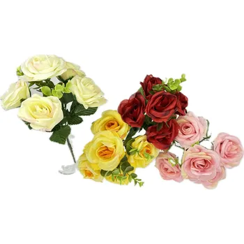 umělá květina Růže puget 27 cm 5 hlav + eukalyptus mix barev Barva: Červená