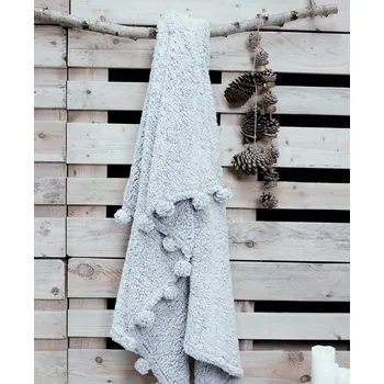 deka TODAY WINTER SPIRIT pléd s bambulemi 125x150 cm sv. šedá