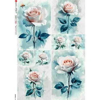 Umělecký papír Rýžový papír na decoupage - A4- Květiny (Flowers) 0450