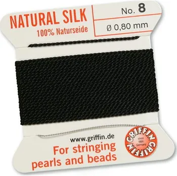 Korálek GRIFFIN Hedvábná nit s jehlou 0,8 mm/2m černá