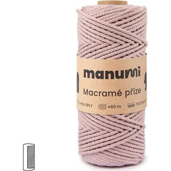 Příze Manumi Macramé příze stáčená 3PLY 3mm světle růžová