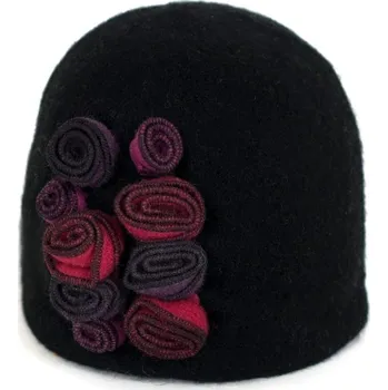 Klobouk Vlněný klobouček s květy černý