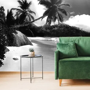 Fototapeta Dovido Samolepící fototapeta pláž na ostrově Seychely v černobílém