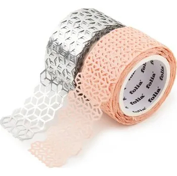 Lepicí páska Krajková washi páska 2ks růžová a stříbrná