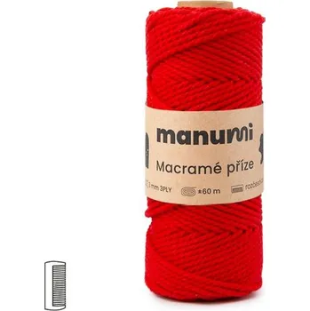 Příze Manumi Macramé příze stáčená 3PLY 3mm červená