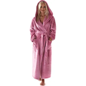 Dámský župan Dámský dlouhý hřejivý župan s kapucí SIENA starorůžová - M