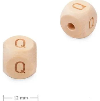 Korálek Dřevěný korálek kostka 12 mm s písmenem Q
